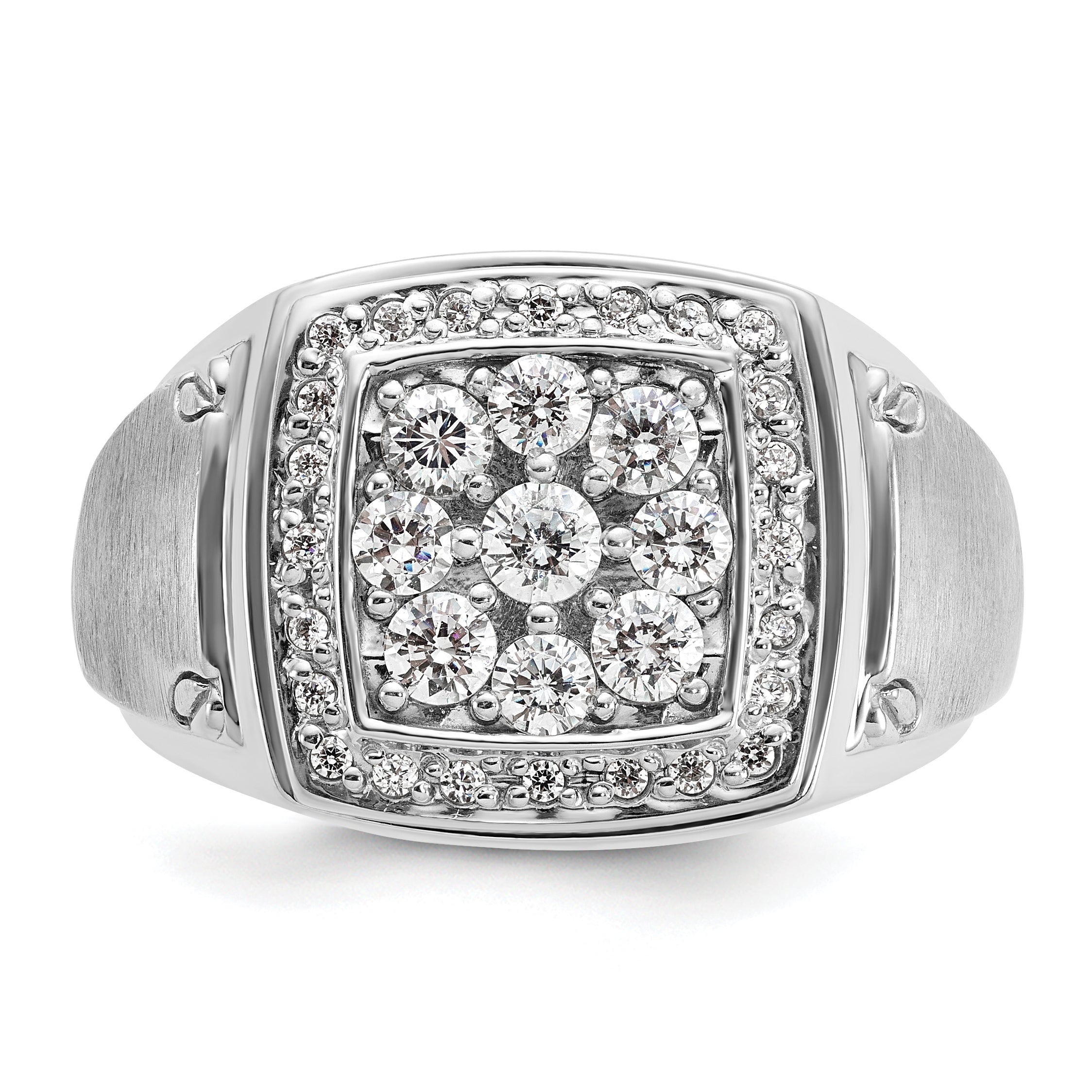 14k White Gold Mens Polished and Satin Square Cluster Halo Ring Mounting, Mounting Only - Sophia Jewelers