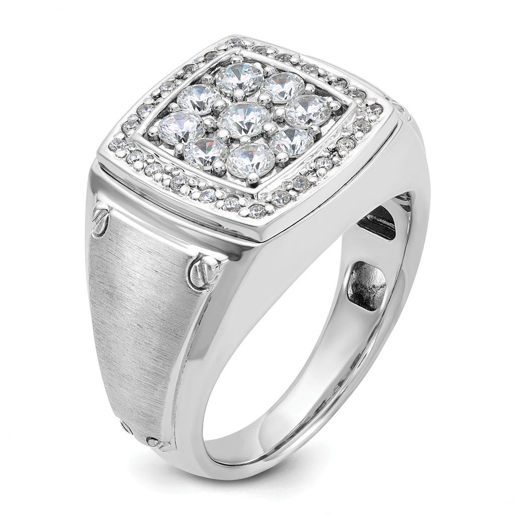 14k White Gold Mens Polished and Satin Square Cluster Halo Ring Mounting, Mounting Only - Sophia Jewelers