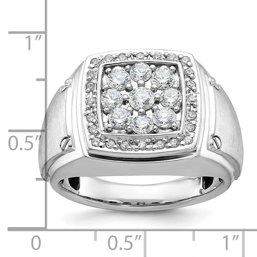 14k White Gold Mens Polished and Satin Square Cluster Halo Ring Mounting, Mounting Only - Sophia Jewelers