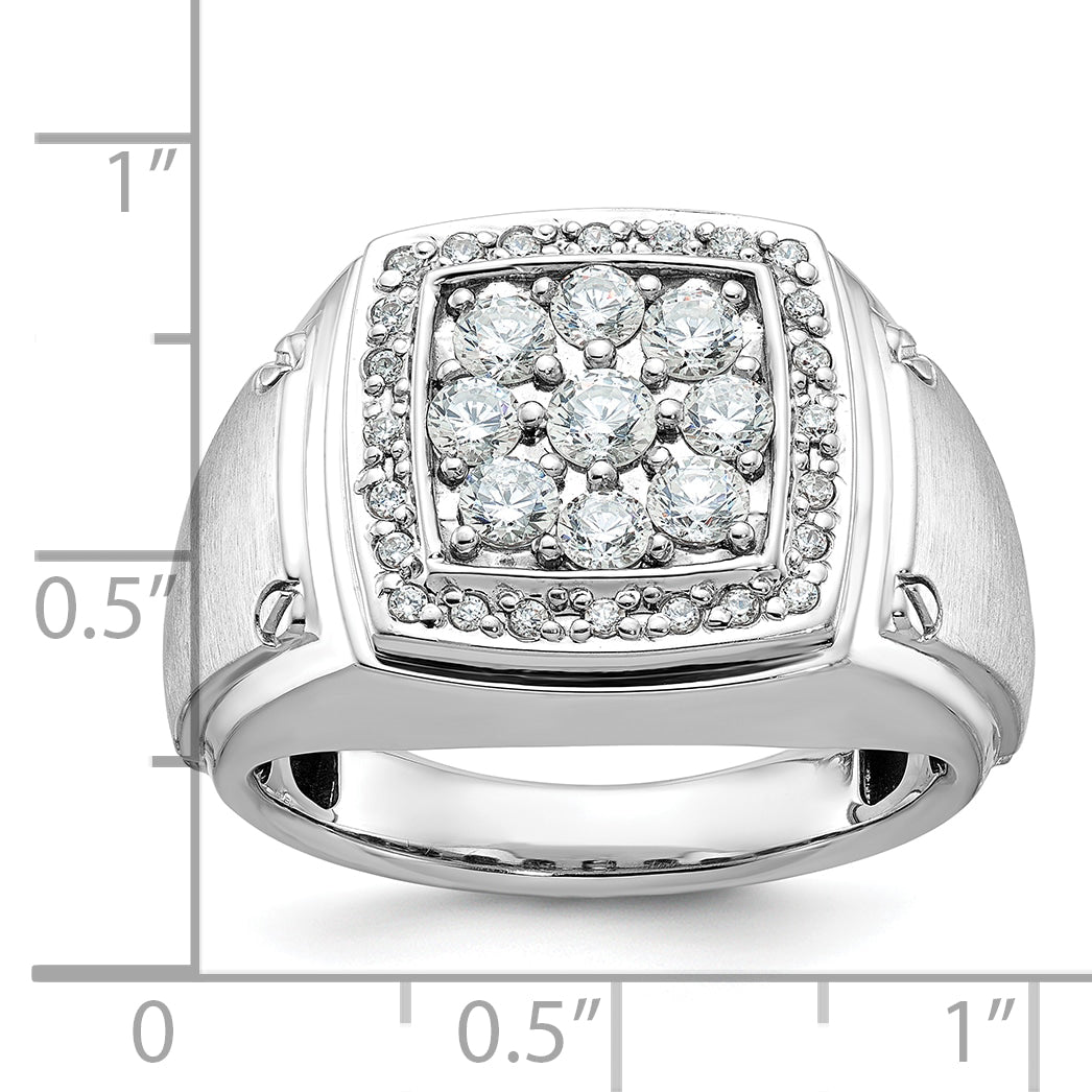14k White Gold Mens Polished and Satin 1 Carat AA Quality Diamond Square Cluster Halo Ring - Sophia Jewelers