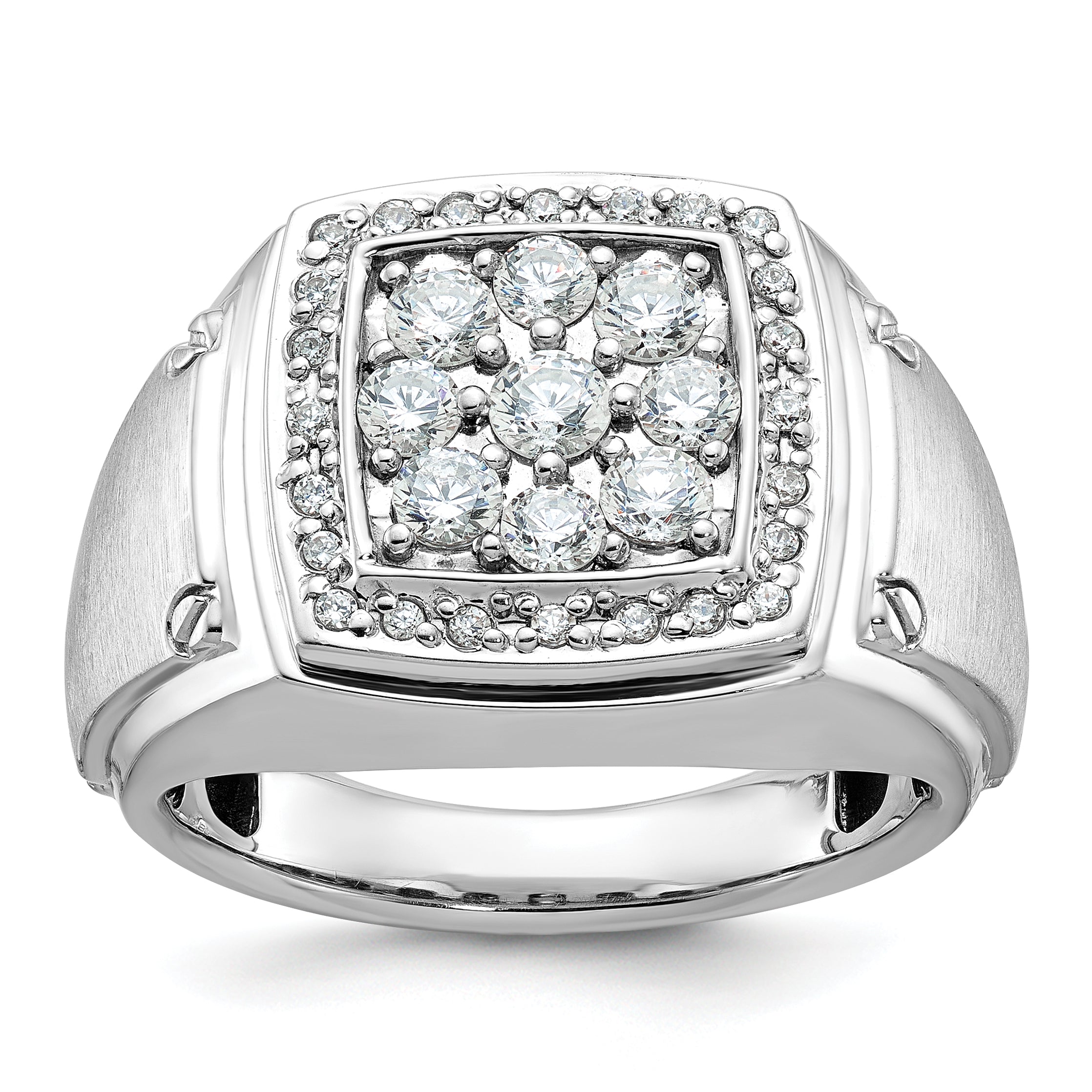 14k White Gold Mens Polished and Satin 1 Carat AA Quality Diamond Square Cluster Halo Ring - Sophia Jewelers