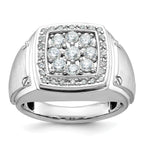 14k White Gold Mens Polished and Satin Square Cluster Halo Ring Mounting, Mounting Only - Sophia Jewelers