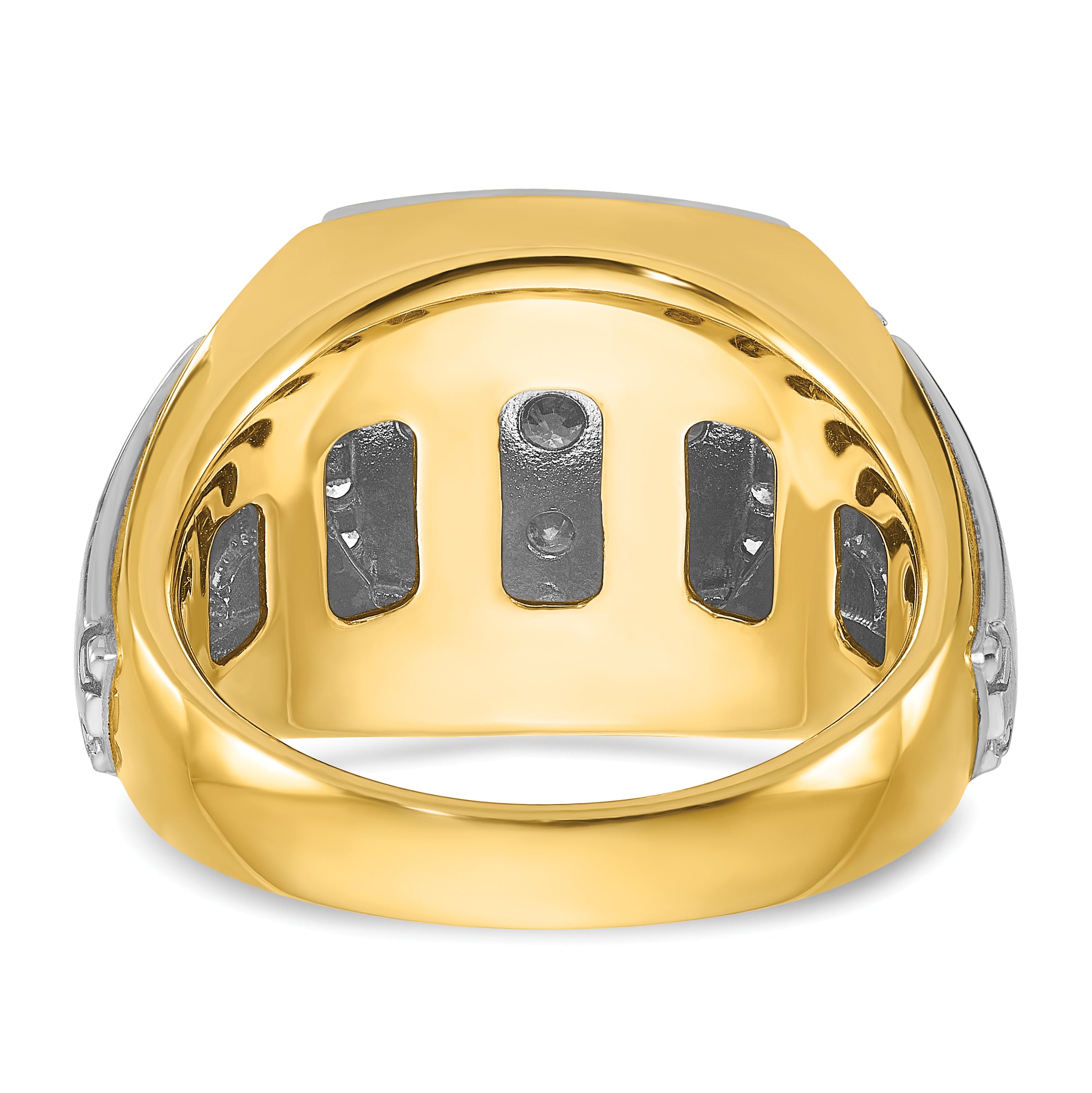 14k Two-tone Mens Polished and Satin Square Cluster Halo Ring Mounting, Mounting Only - Sophia Jewelers