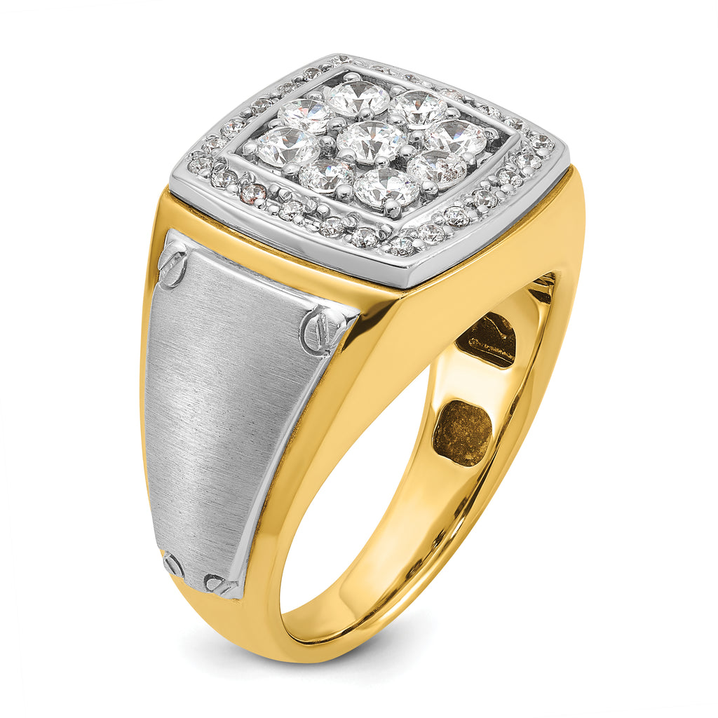 14k Two-tone Mens Polished and Satin 1 Carat AA Quality Diamond Square Cluster Halo Ring - Sophia Jewelers