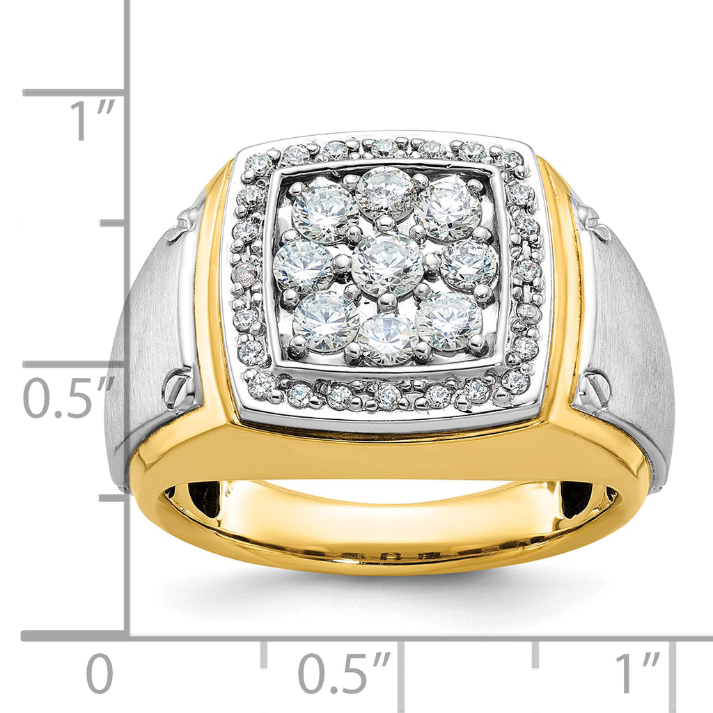 14k Two-tone Mens Polished and Satin Square Cluster Halo Ring Mounting, Mounting Only - Sophia Jewelers