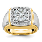 14k Two-tone Mens Polished and Satin Square Cluster Halo Ring Mounting, Mounting Only - Sophia Jewelers