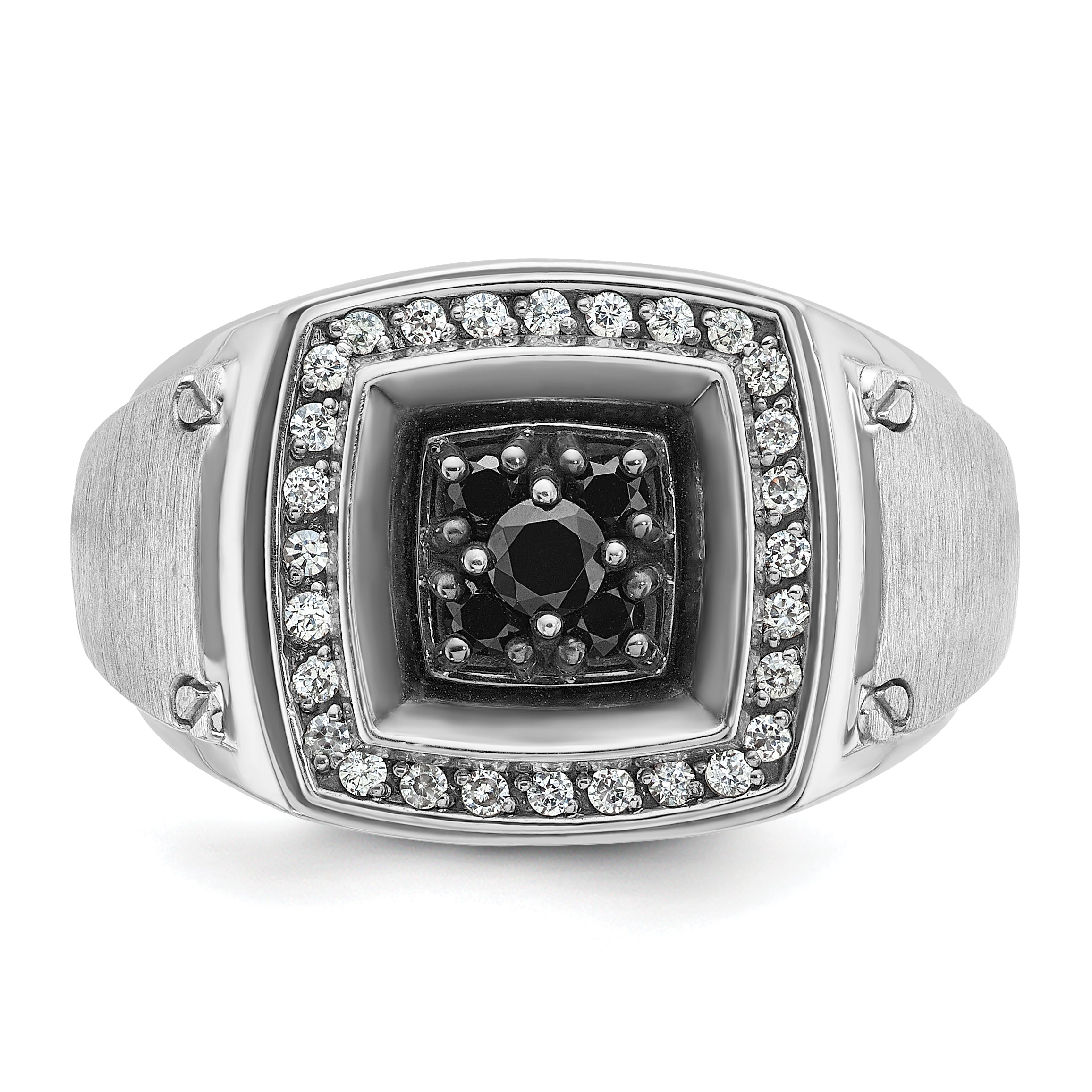 14k White Gold with Black Rhodium Men's Polished and Satin 5/8 Carat Black and White Diamond Ring - Sophia Jewelers