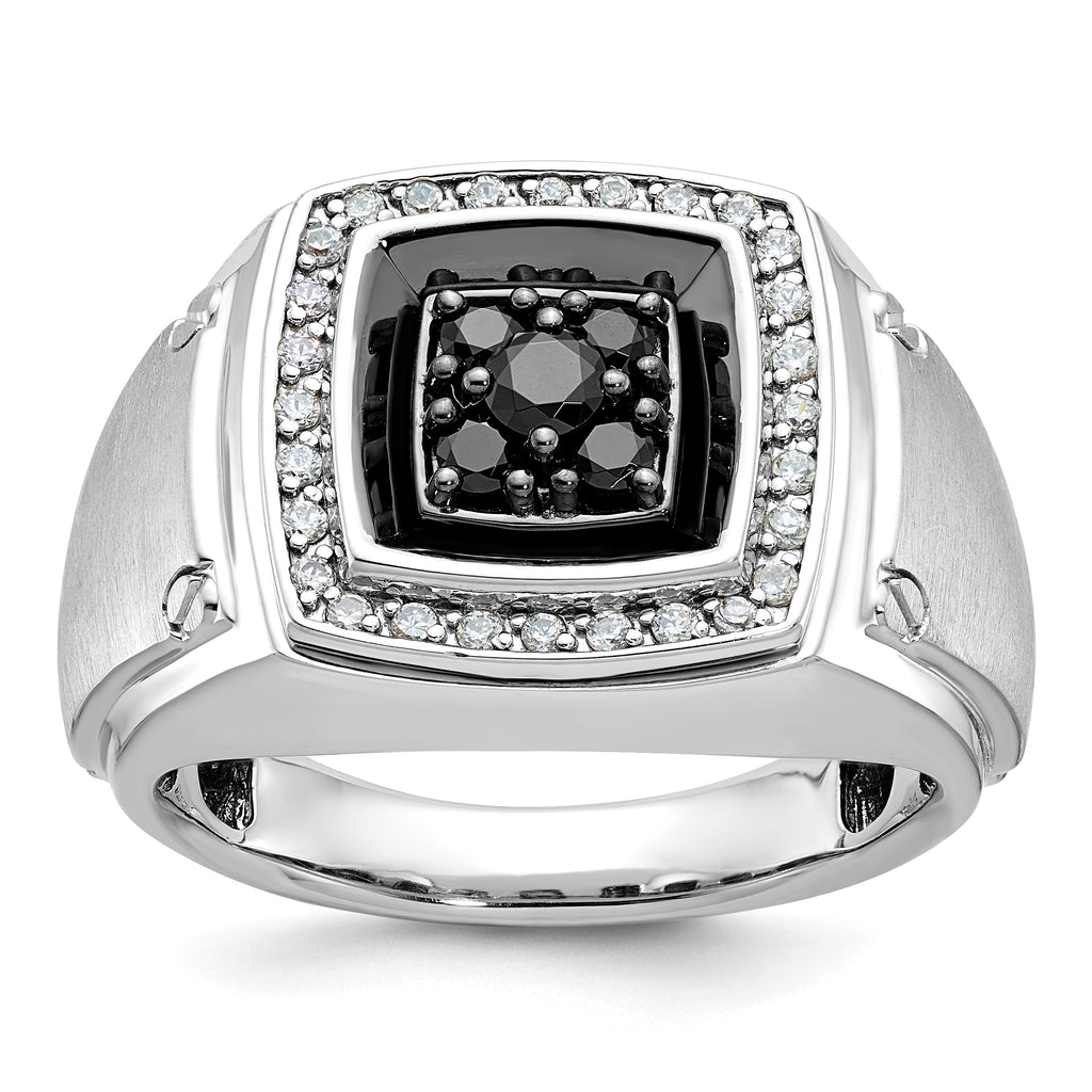 14k White Gold with Black Rhodium Men's Polished and Satin 5/8 Carat Black and White Diamond Ring - Sophia Jewelers