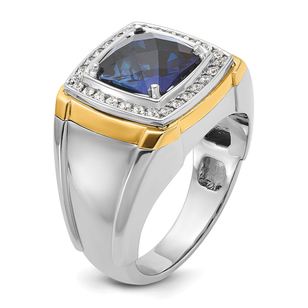 14k Two-tone Men's Polished Gemstone and Diamond Ring Mounting, Mounting Only - Sophia Jewelers