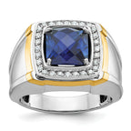 14k Two-tone Men's Polished Lab Created Sapphire and AA Quality Diamond Ring - Sophia Jewelers