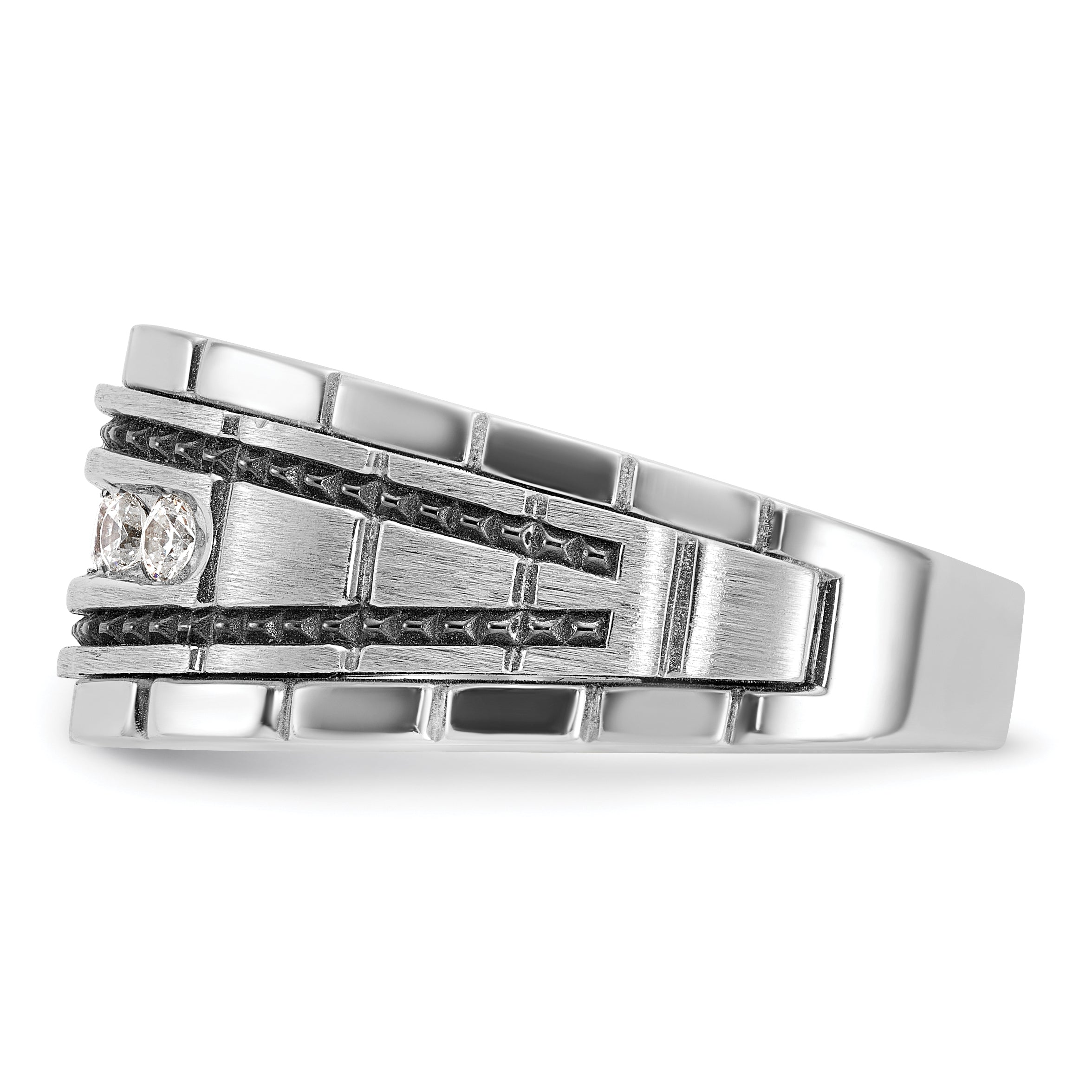 14k White Gold with Black Rhodium Men's Polished Satin and Textured 7-Stone 1/2 Carat AA Quality Dia - Sophia Jewelers