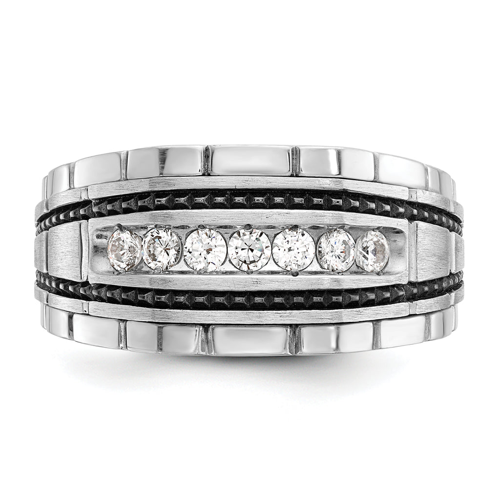 14k White Gold Men's Polished Satin and Textured 7-Stone Ring Mounting, Mounting Only - Sophia Jewelers