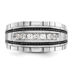 14k White Gold with Black Rhodium Men's Polished Satin and Textured 7-Stone 1/2 Carat AA Quality Dia - Sophia Jewelers