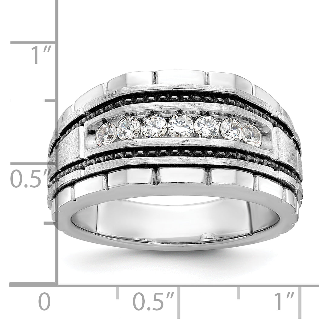 14k White Gold Men's Polished Satin and Textured 7-Stone Ring Mounting, Mounting Only - Sophia Jewelers