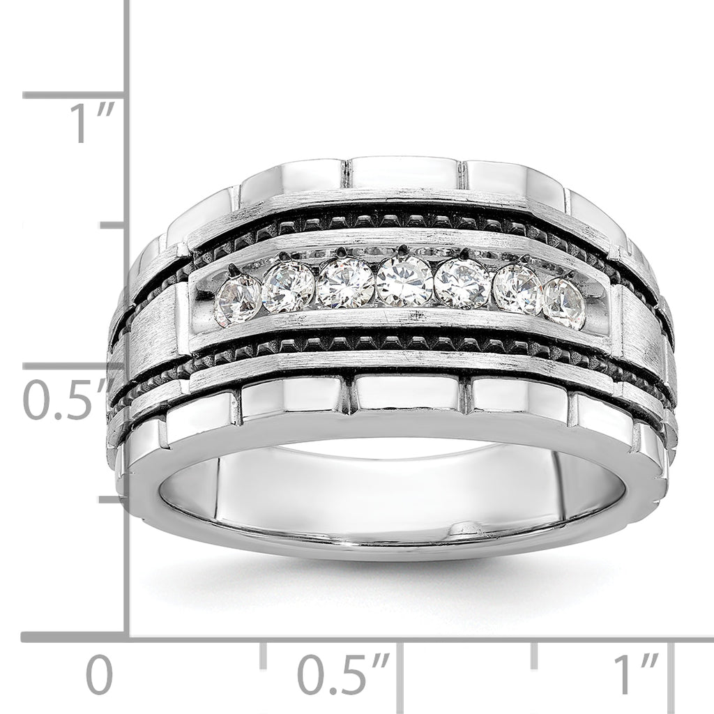 14k White Gold with Black Rhodium Men's Polished Satin and Textured 7-Stone 1/2 Carat AA Quality Dia - Sophia Jewelers