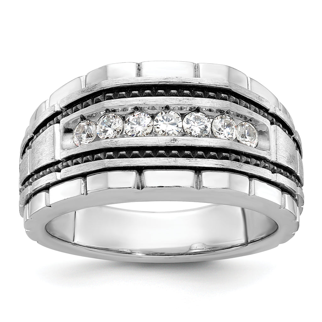 14k White Gold with Black Rhodium Men's Polished Satin and Textured 7-Stone 1/2 Carat AA Quality Dia - Sophia Jewelers