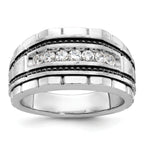 14k White Gold with Black Rhodium Men's Polished Satin and Textured 7-Stone 1/2 Carat AA Quality Dia - Sophia Jewelers