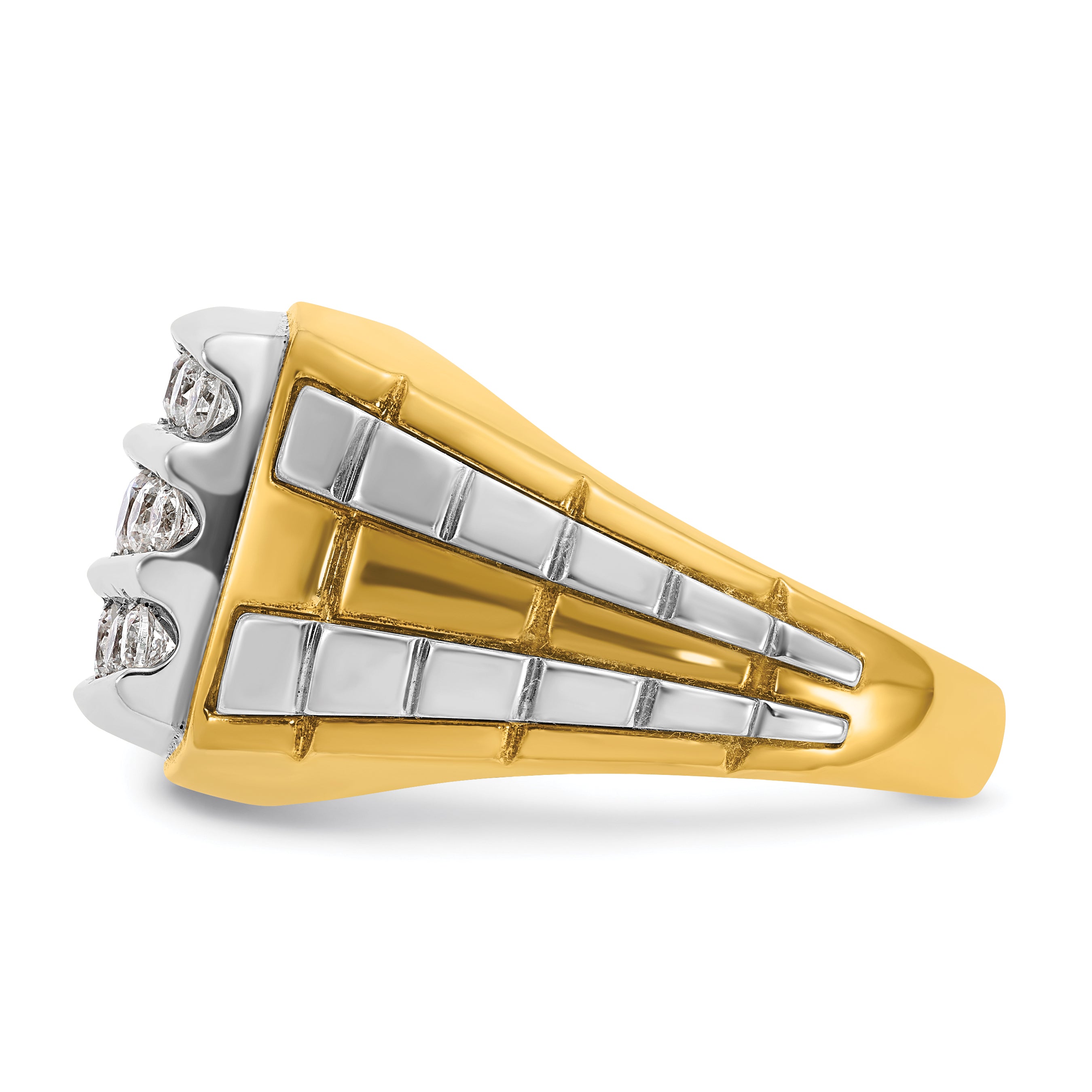 10k Two-tone Men's Polished and Grooved 3-Row 1 Carat A Quality Diamond Cluster Ring