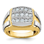 10k Two-tone Men's Polished and Grooved 3-Row 1 Carat A Quality Diamond Cluster Ring