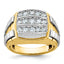 10k Two-tone Men's Polished and Grooved 3-Row 1 Carat A Quality Diamond Cluster Ring