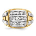 14k Two-tone Men's Polished and Grooved 3-Row 1 Carat AA Quality Diamond Cluster Ring - Sophia Jewelers