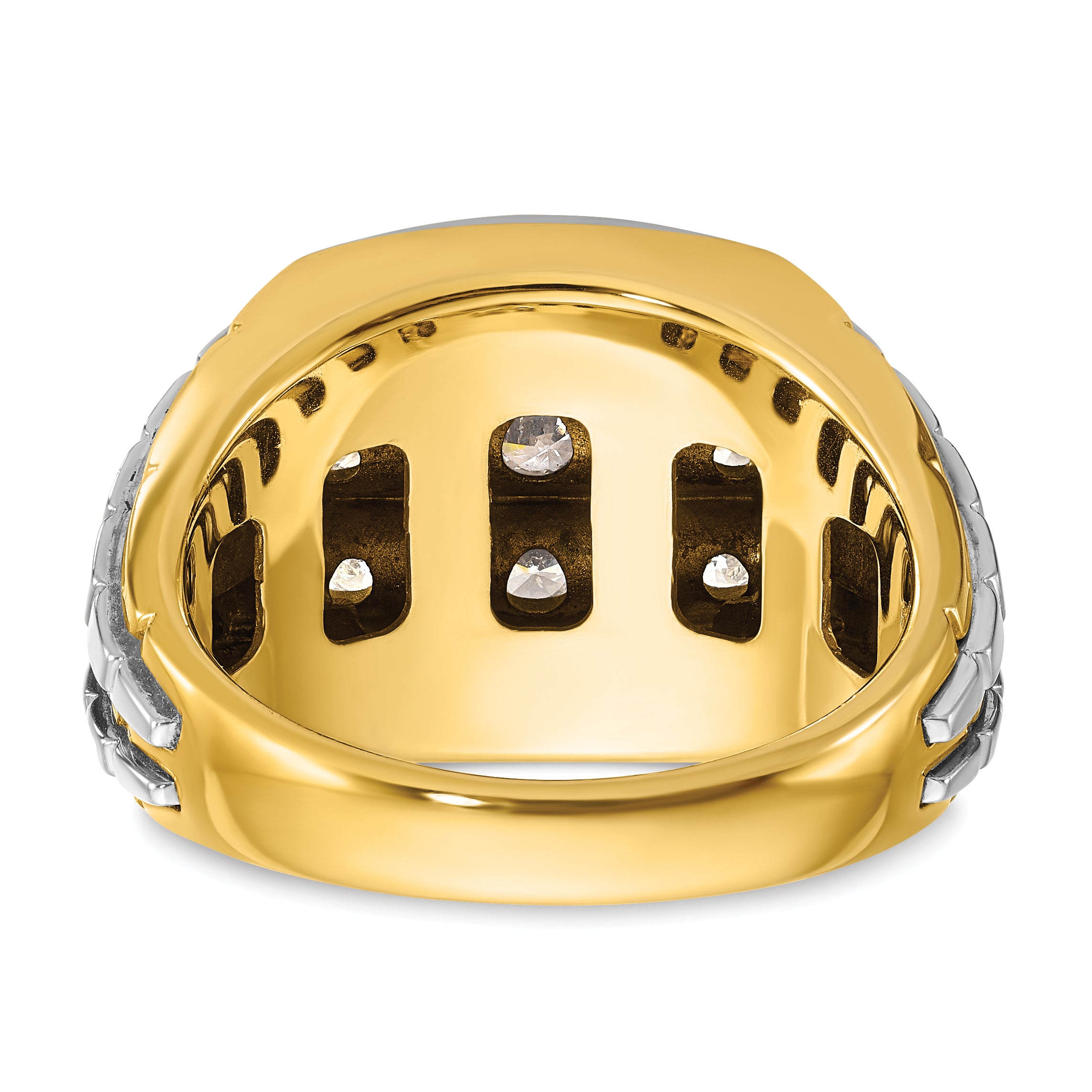 14k Two-tone Men's Polished and Grooved 3-Row Cluster Ring Mounting, Mounting Only - Sophia Jewelers