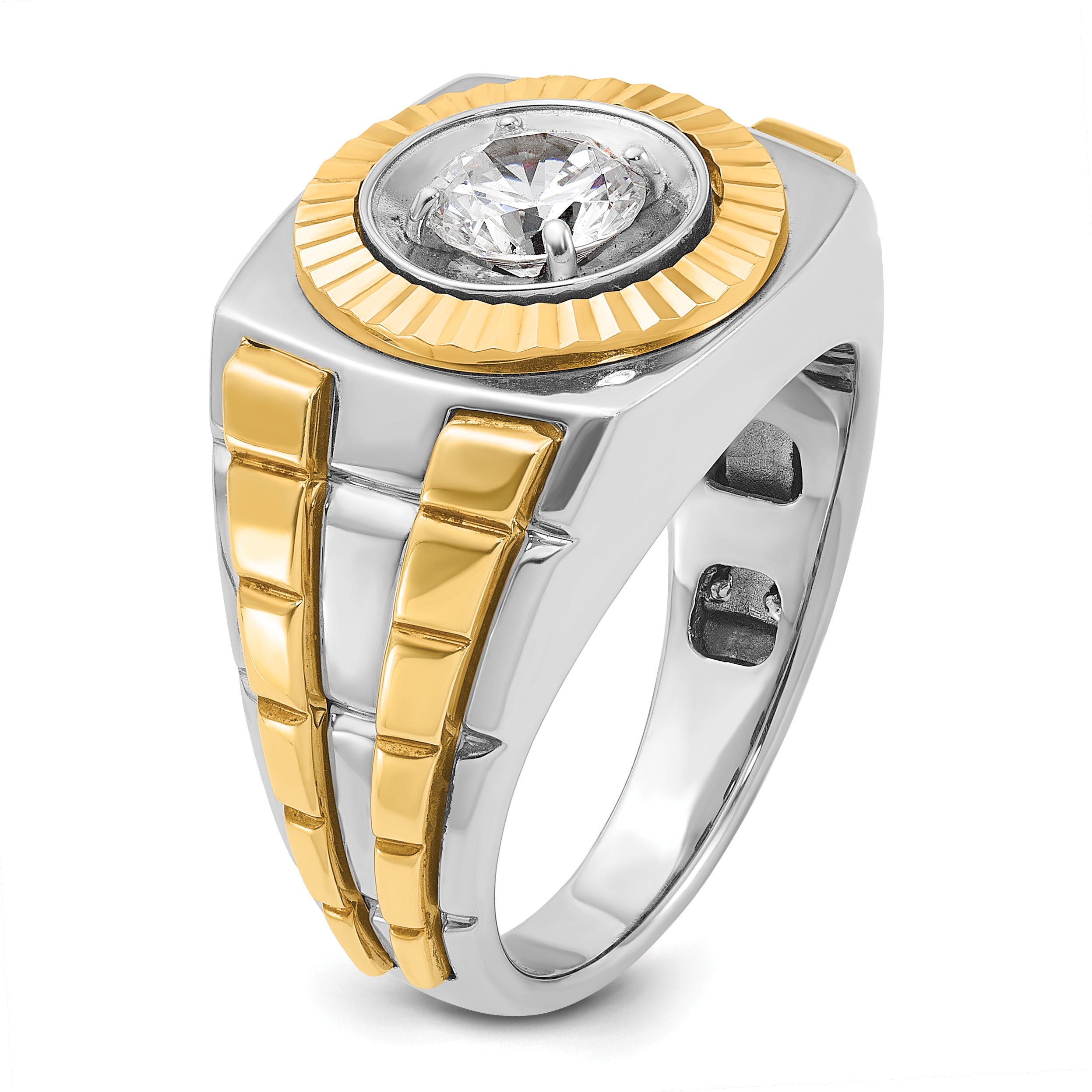 10k Two-tone Men's Polished and Textured Ring Mounting (No Stones Included)