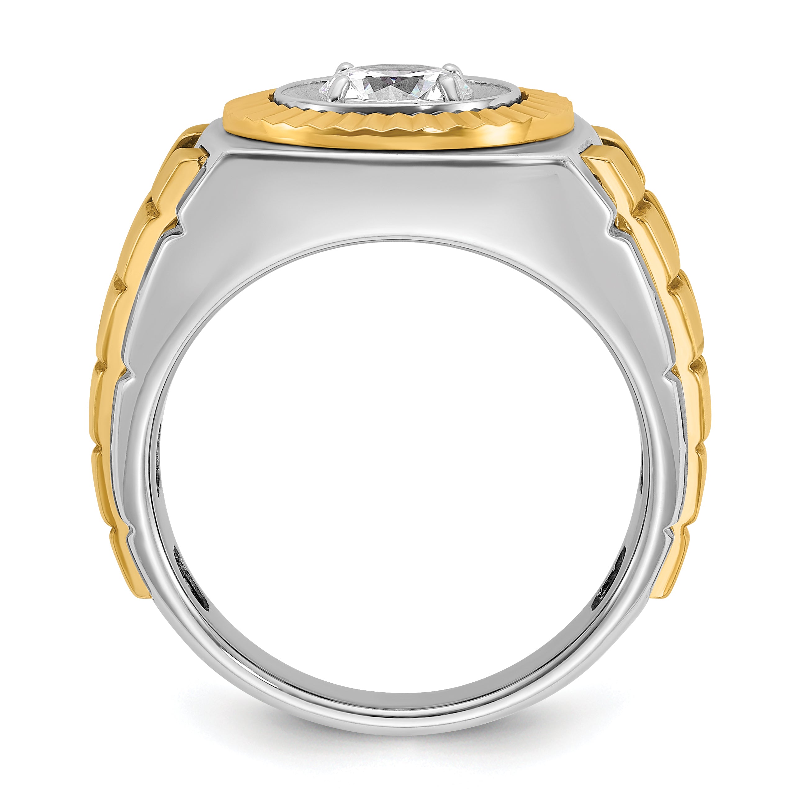14k Two Tone 1 carat Lab Grown Diamond VS/SI+ G+ Complete Polished Satin and Textured Men's Ring Secondary image