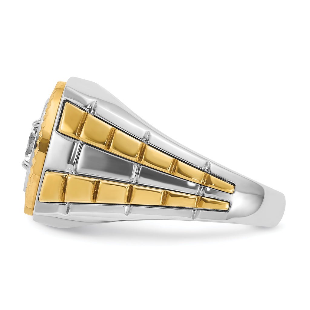 14k Two Tone 1 carat Lab Grown Diamond VS/SI+ G+ Complete Polished Satin and Textured Men's Ring