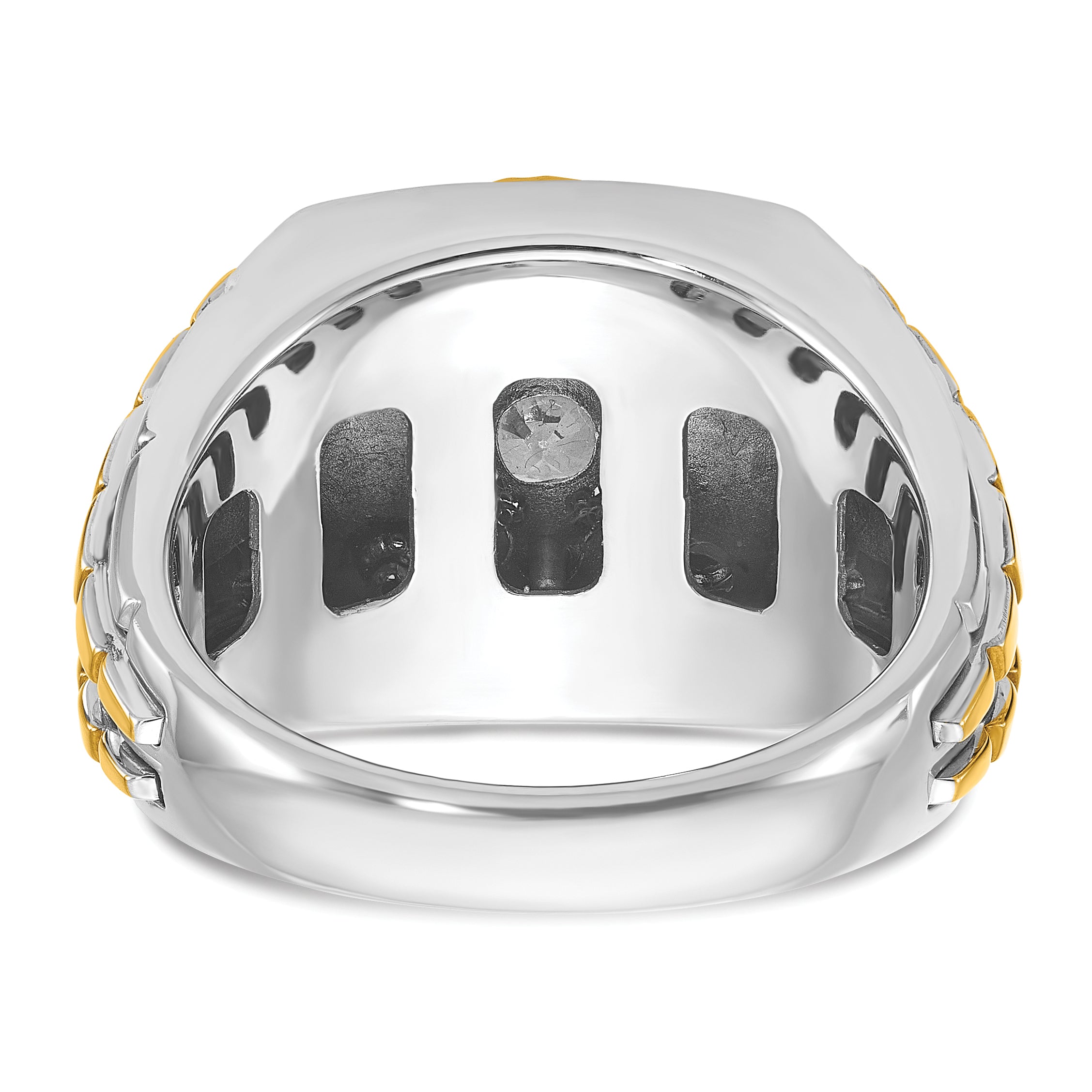14k Two Tone 1 carat Lab Grown Diamond VS/SI+ G+ Complete Polished Satin and Textured Men's Ring