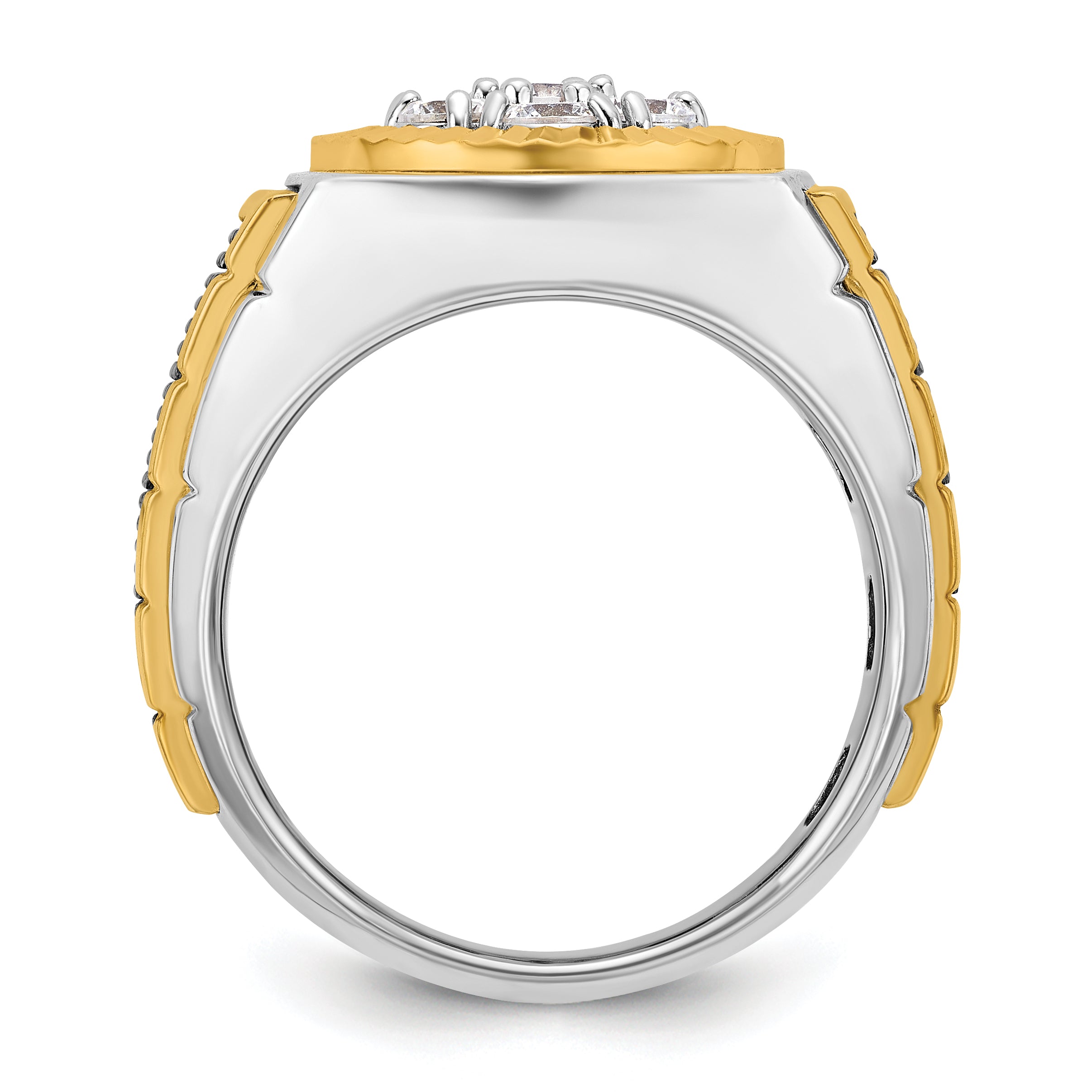 10k Two-tone with Black Rhodium Men's Polished Textured and Diamond-cut 1 Carat A Quality Diamond Round Cluster Ring Secondary image
