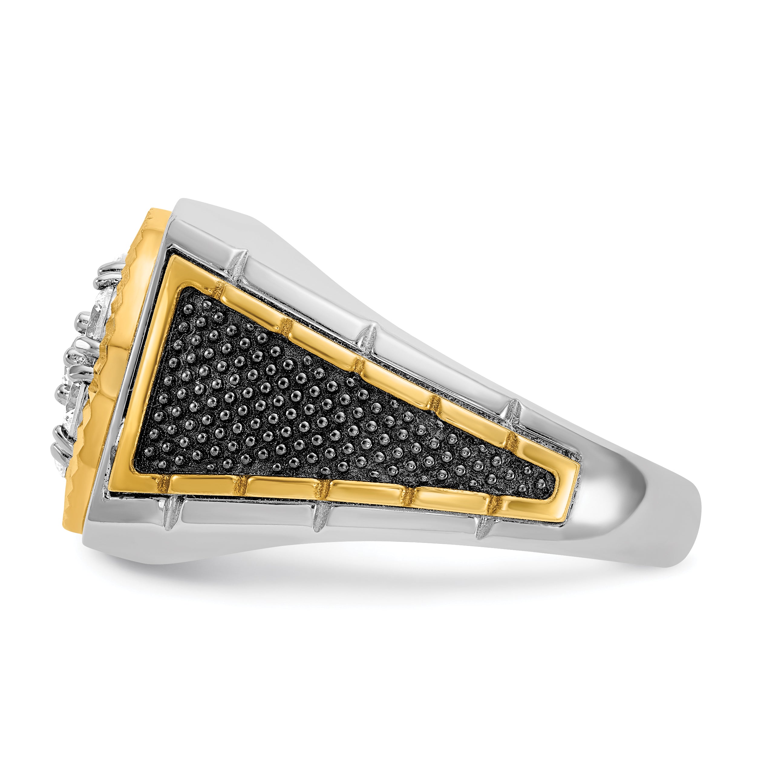 10k Two-tone with Black Rhodium Men's Polished Textured and Diamond-cut 1 Carat A Quality Diamond Round Cluster Ring