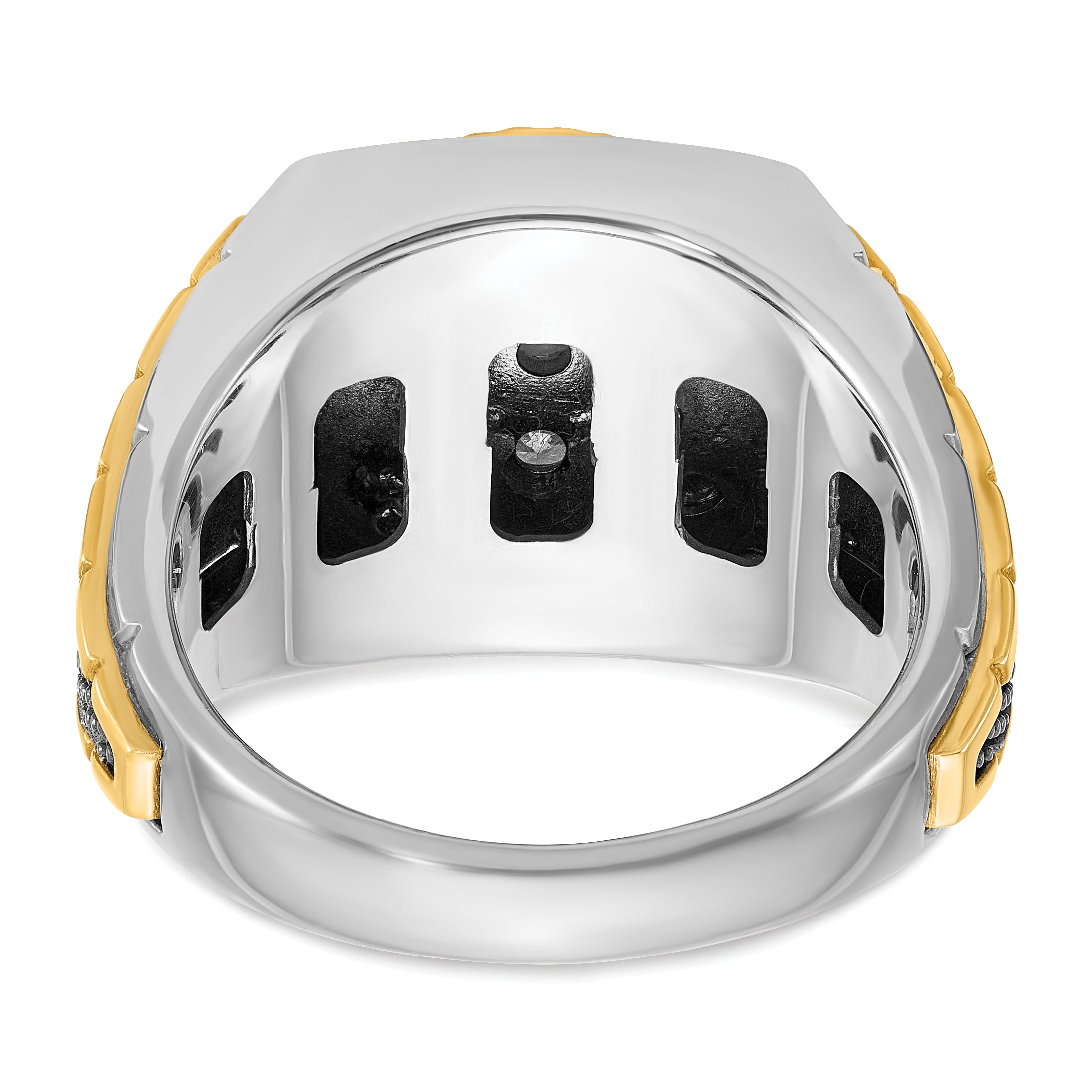 10k Two-tone with Black Rhodium Men's Polished Textured and Diamond-cut 1 Carat A Quality Diamond Round Cluster Ring