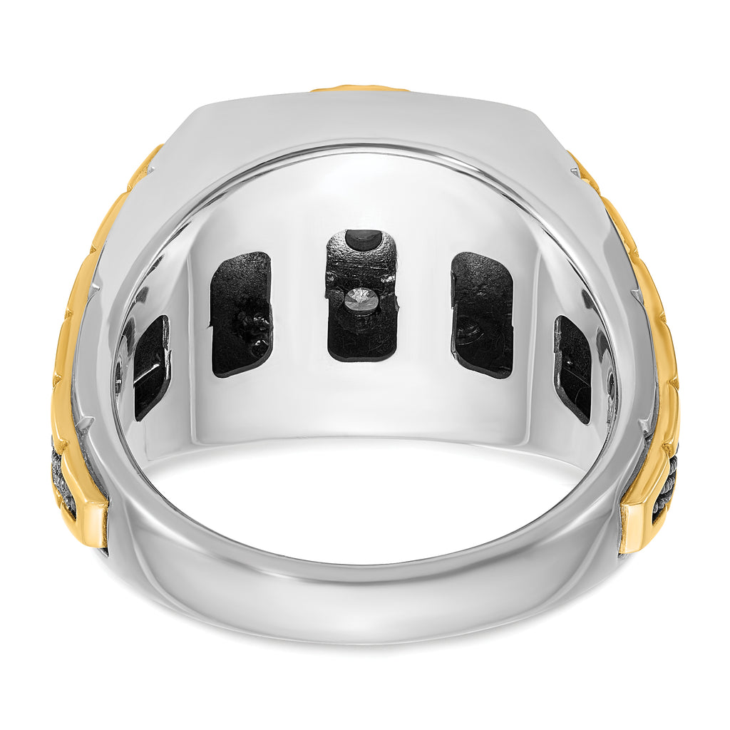 10k Two-tone with Black Rhodium Men's Polished Textured and Diamond-cut 1 Carat A Quality Diamond Round Cluster Ring