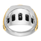 10k Two-tone with Black Rhodium Men's Polished Textured and Diamond-cut 1 Carat A Quality Diamond Round Cluster Ring