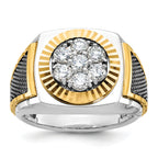 14k Two-tone with Black Rhodium Men's Polished Textured and Diamond-cut 1 Carat AA Quality Diamond R - Sophia Jewelers
