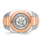 14k White and Rose Gold Men's Polished Satin and Grooved Solitaire Ring Mounting (No Stones Included)