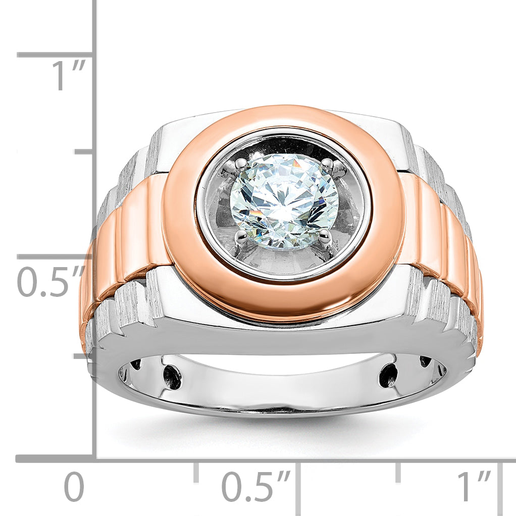 14k White and Rose Gold Men's Polished Satin and Grooved Solitaire Ring Mounting (No Stones Included)