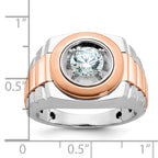 14k White and Rose Gold Men's Polished Satin and Grooved Solitaire Ring Mounting (No Stones Included)
