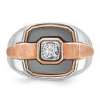 14k White and Rose Gold with Black Rhodium Men's Polished and Satin 1/3 Carat AA Quality Diamond Rin - Sophia Jewelers