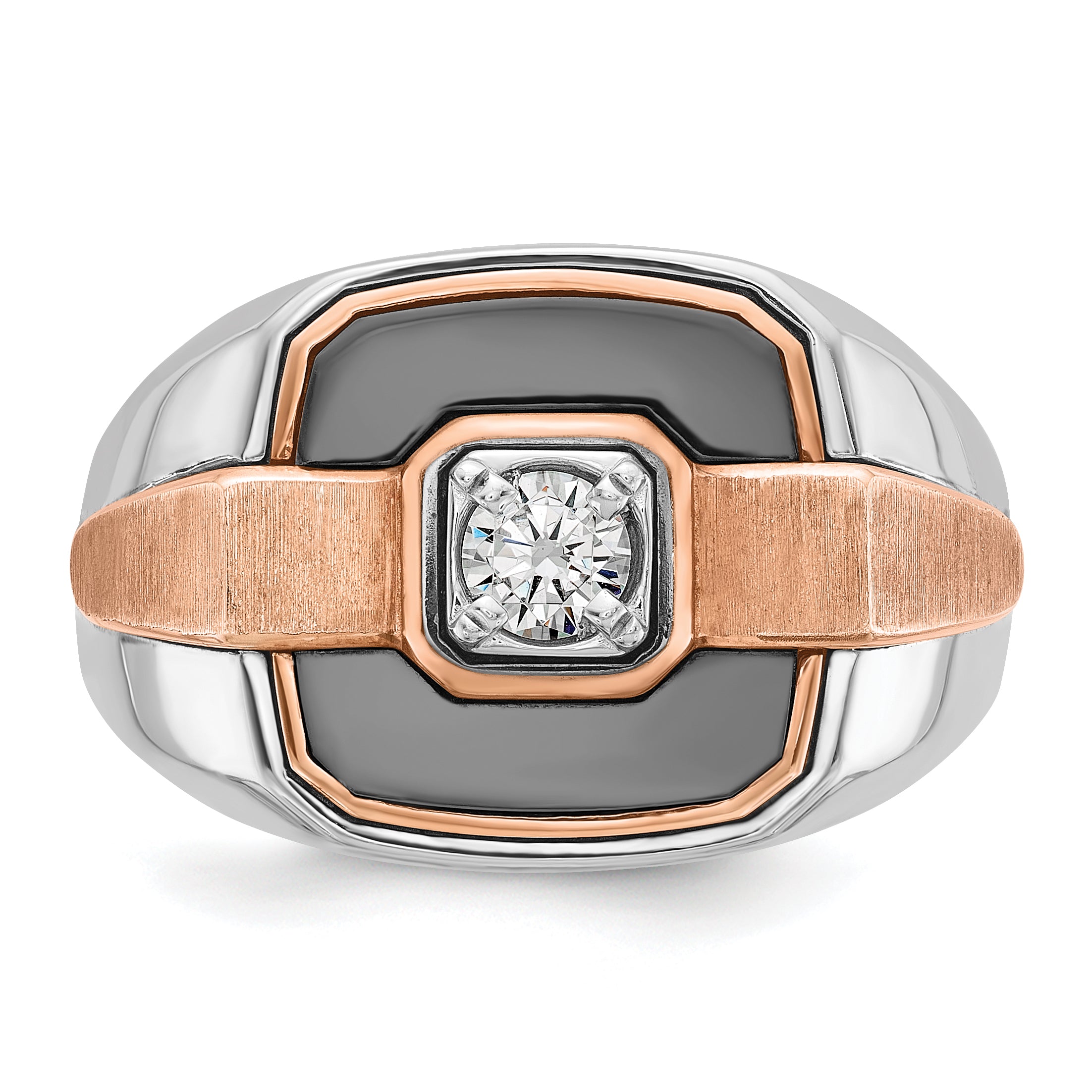 14k White and Rose Gold with Black Rhodium Men's Polished and Satin 1/3 Carat AA Quality Diamond Rin - Sophia Jewelers