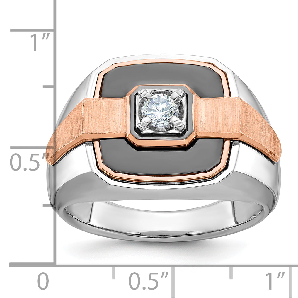 14k White and Rose Gold with Black Rhodium Men's Polished and Satin 1/3 Carat AA Quality Diamond Rin - Sophia Jewelers