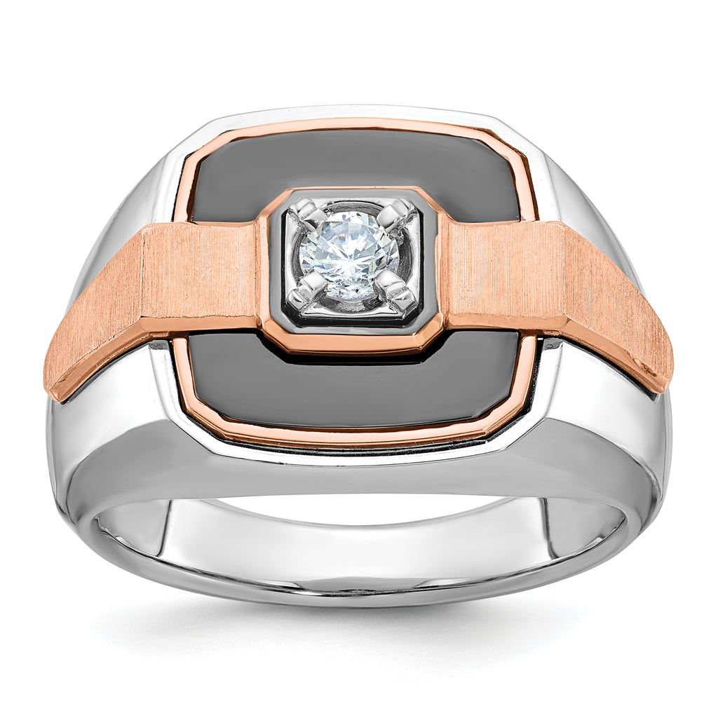 14k White and Rose Gold with Black Rhodium Men's Polished and Satin 1/3 Carat AA Quality Diamond Rin - Sophia Jewelers