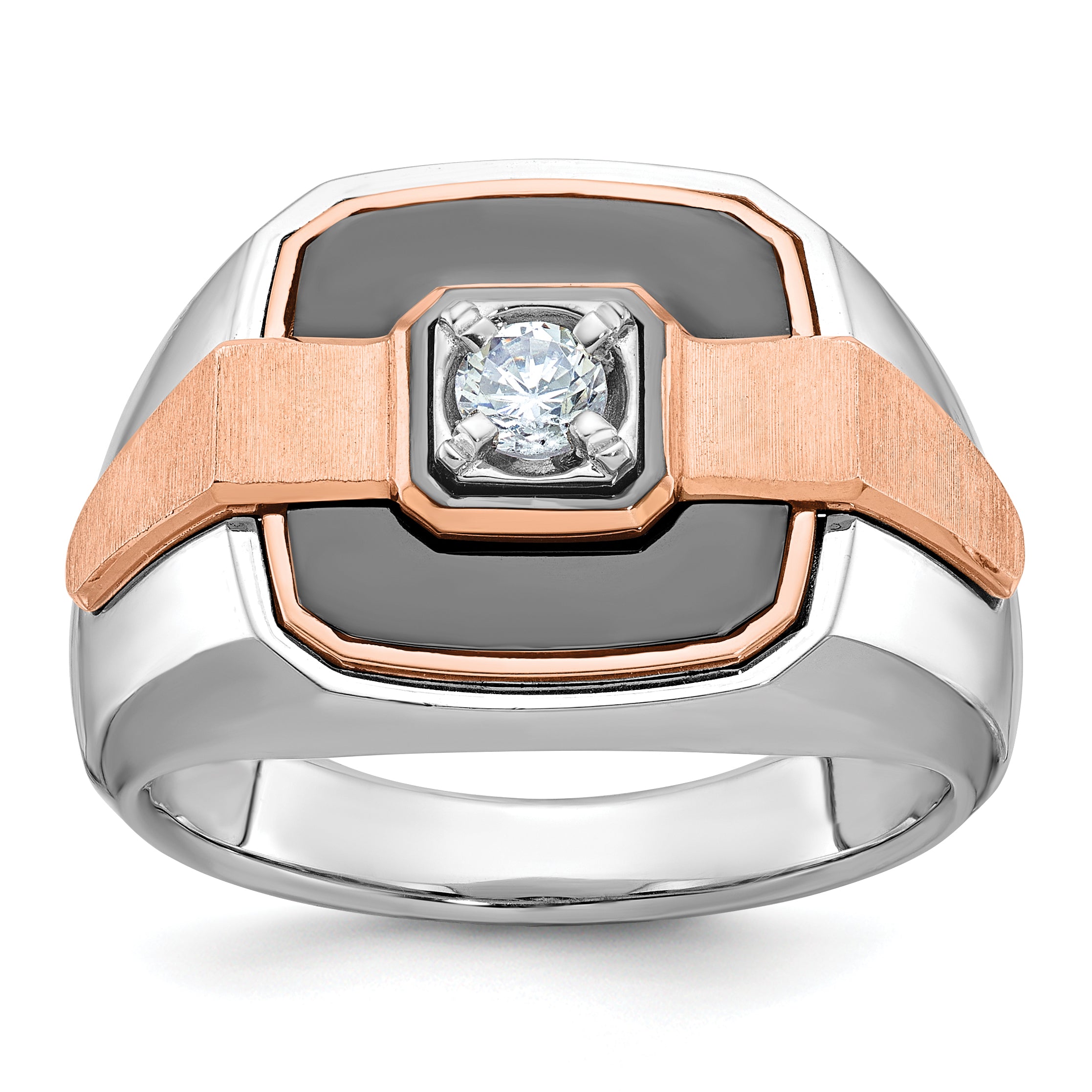 14k White and Rose Gold Mens Polished and Satin Ring Mounting, Mounting Only - Sophia Jewelers