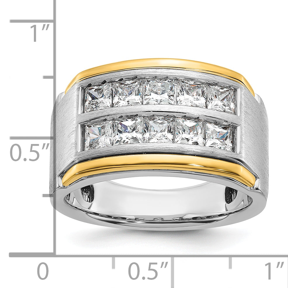 14k Two Tone 2 carat Lab Grown Diamond VS/SI+ G+ Princess Complete Polished and Satin Two Row Men's Ring