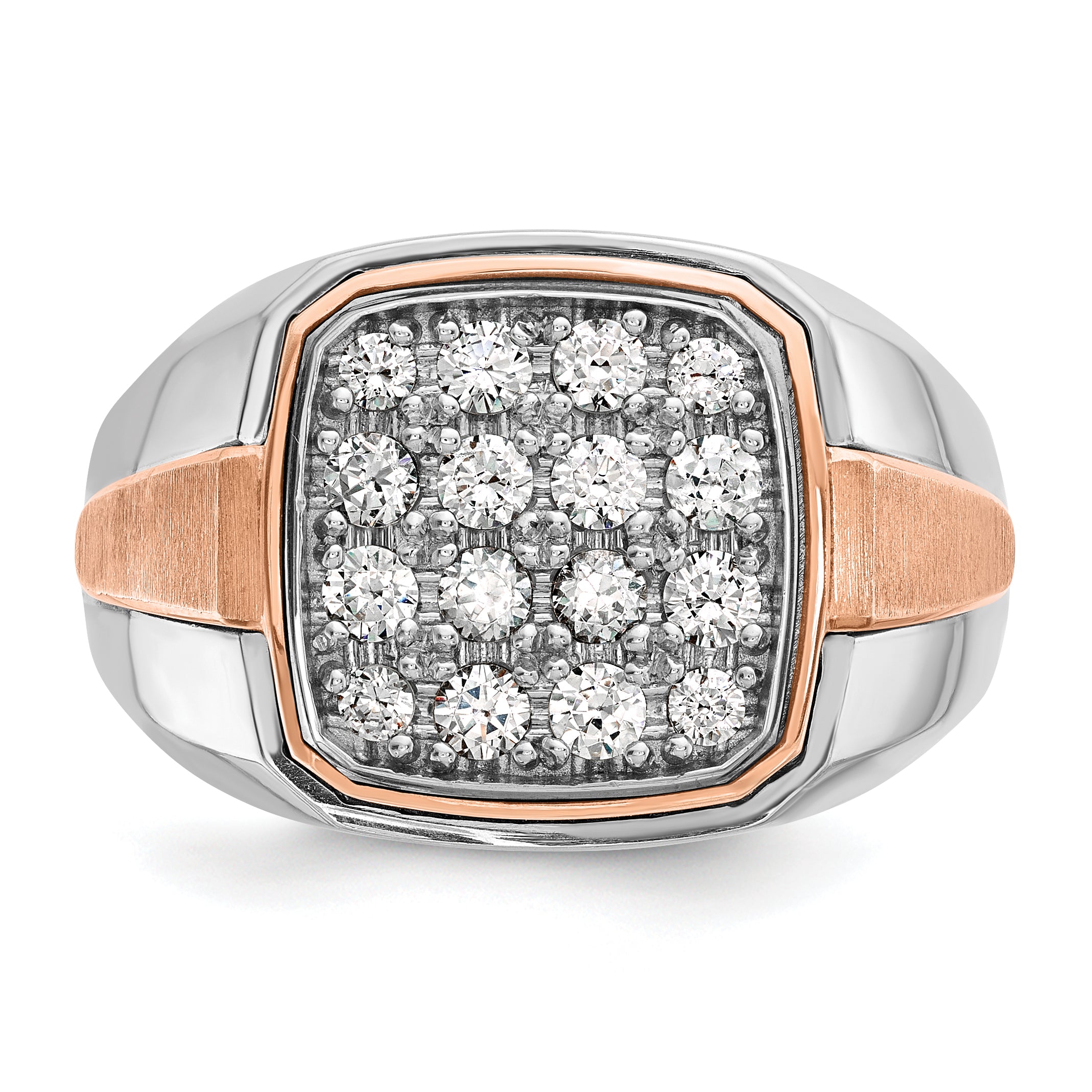 14k White and Rose Gold Men's Polished and Satin Cluster Ring Mounting, Mounting Only - Sophia Jewelers