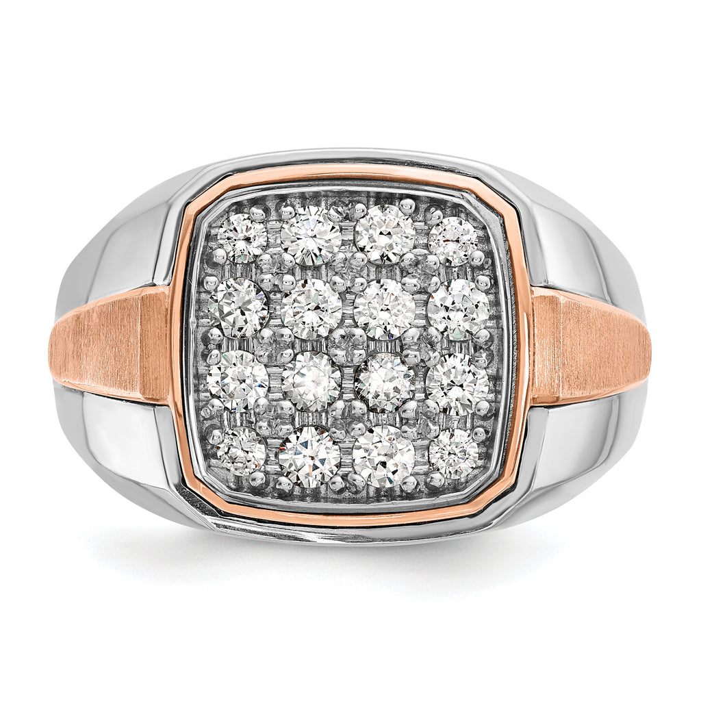 14k White and Rose Gold Men's Polished and Satin 1 Carat AA Quality Diamond Cluster Ring - Sophia Jewelers