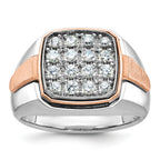 14k White and Rose Gold Men's Polished and Satin 1 Carat AA Quality Diamond Cluster Ring - Sophia Jewelers