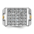 14k Two-tone Men's Polished and Grooved 5-Row Cluster Ring Mounting, Mounting Only - Sophia Jewelers