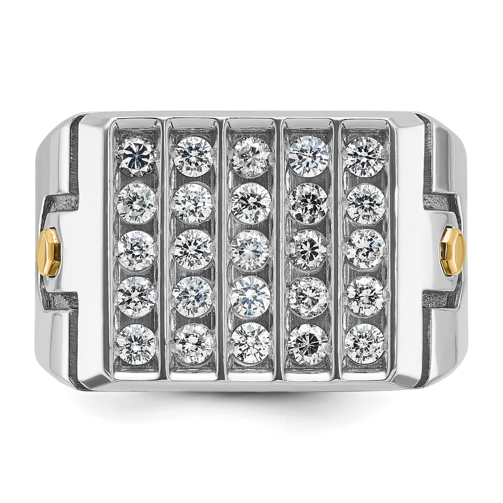 14k Two-tone with Black Rhodium Men's Polished and Grooved 5-Row 1 3/4 Carat AA Quality Diamond Clus - Sophia Jewelers